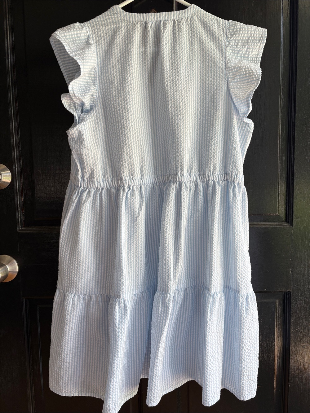 Time & Tru Light Blue Seersucker Tiered Dress - Picture 2 of 10
